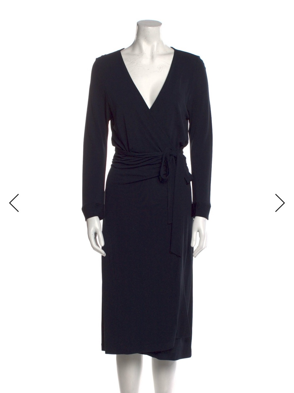 Diane Von Furstenberg Navy V‑Neck Wrap Midi Dress